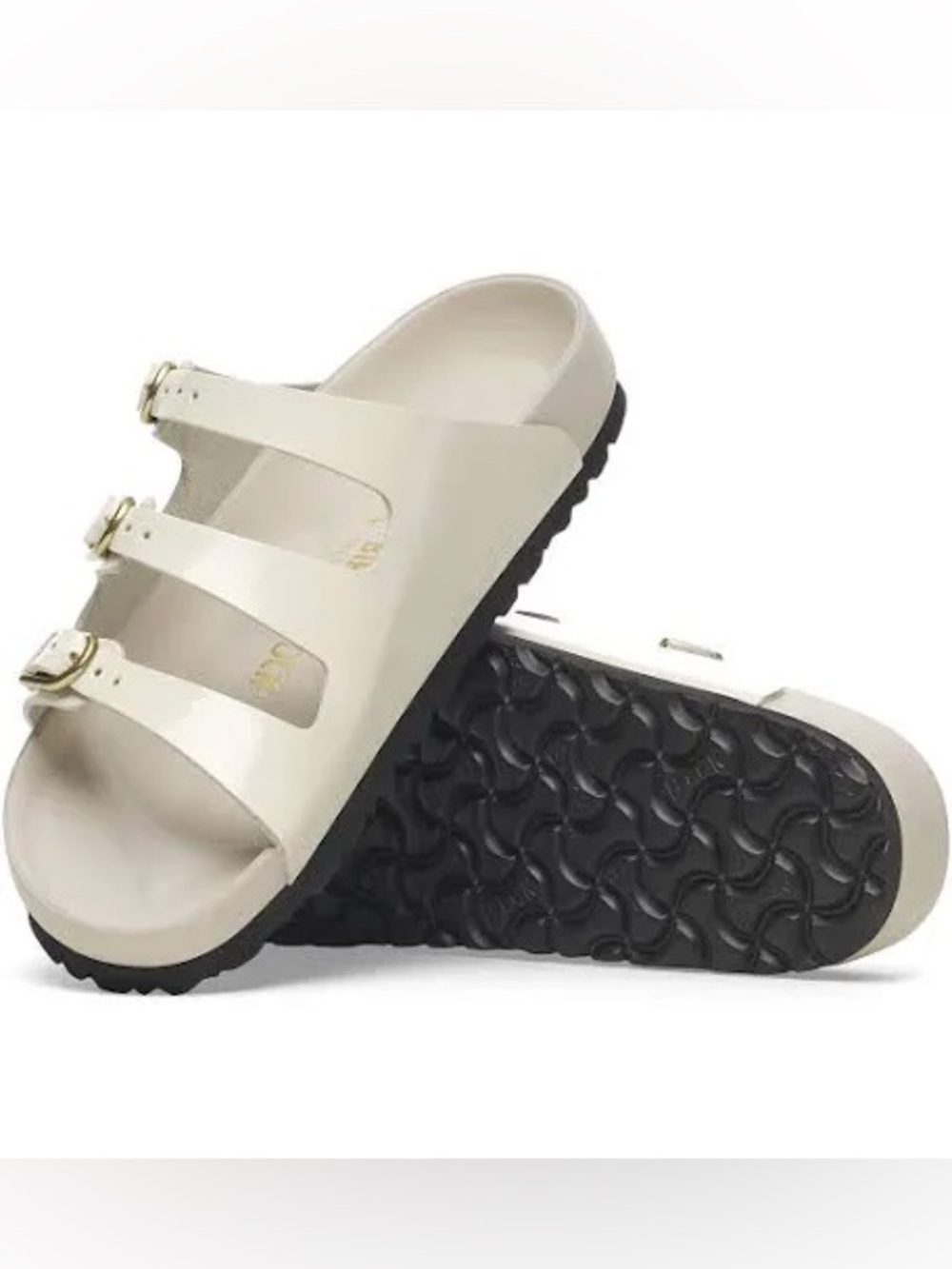 Birkenstock Florida Fresh Sandal in Ecru with Gold Buckles Size 9 NEW